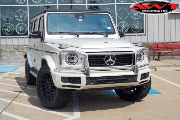 White 2020 Mercedes G550 G-Wagon on Matte Black Powder Coated OEM Wheels & 275/60R20 Nitto Recon Grappler A/T Tires