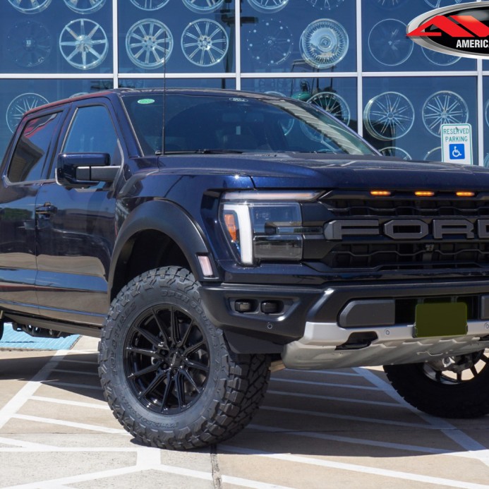 Blue 2024 Ford Raptor on 20x10 Vossen HF6-1 Wheels in Gloss Black & 37x12.50R20 Toyo Open Country R/T Trail Tires