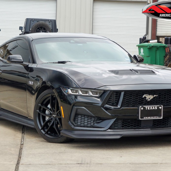 2024 Black Ford Mustang GT with 20" Staggered Niche Vosso Wheels in Matte Black & Nitto NT555 Tires