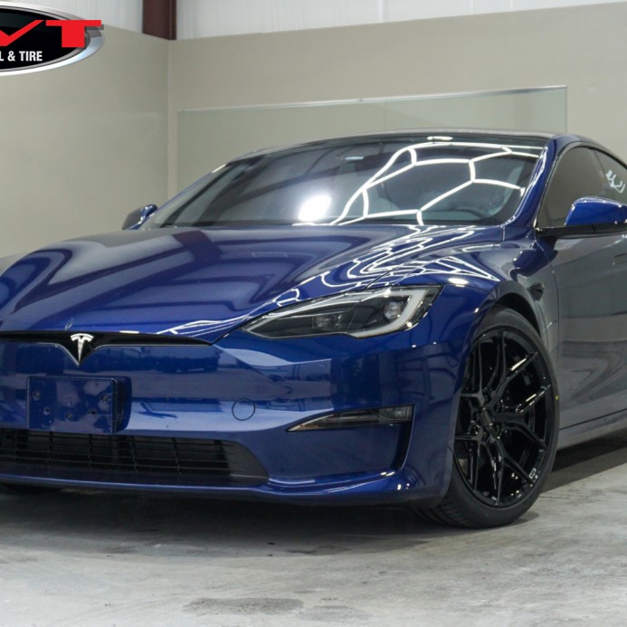 Blue Tesla Model S on 20" Staggered Vossen Hybrid Forged HF-5 Wheels & Falken Azenis FK510 Tires